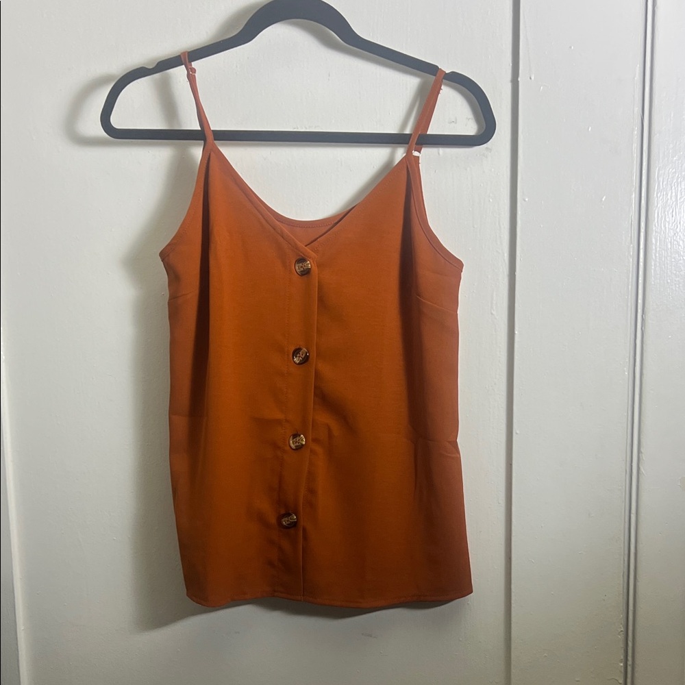 Women's Burnt Orange, Rust Button-Front  Cami with Adjustable Straps. Size S-M